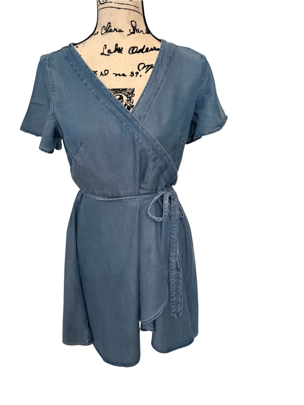 LOFT Dusty Blue denim Wrap Dress with Self-Tie Waist